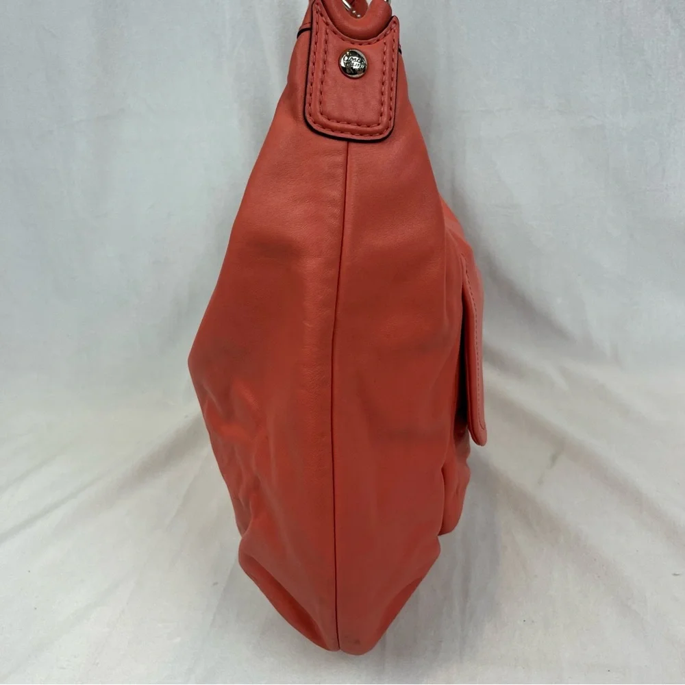 Coach Kristin F22309 Coral Pink Large Smooth Soft Leather Hobo Shoulder Bag - Picture 9 of 12